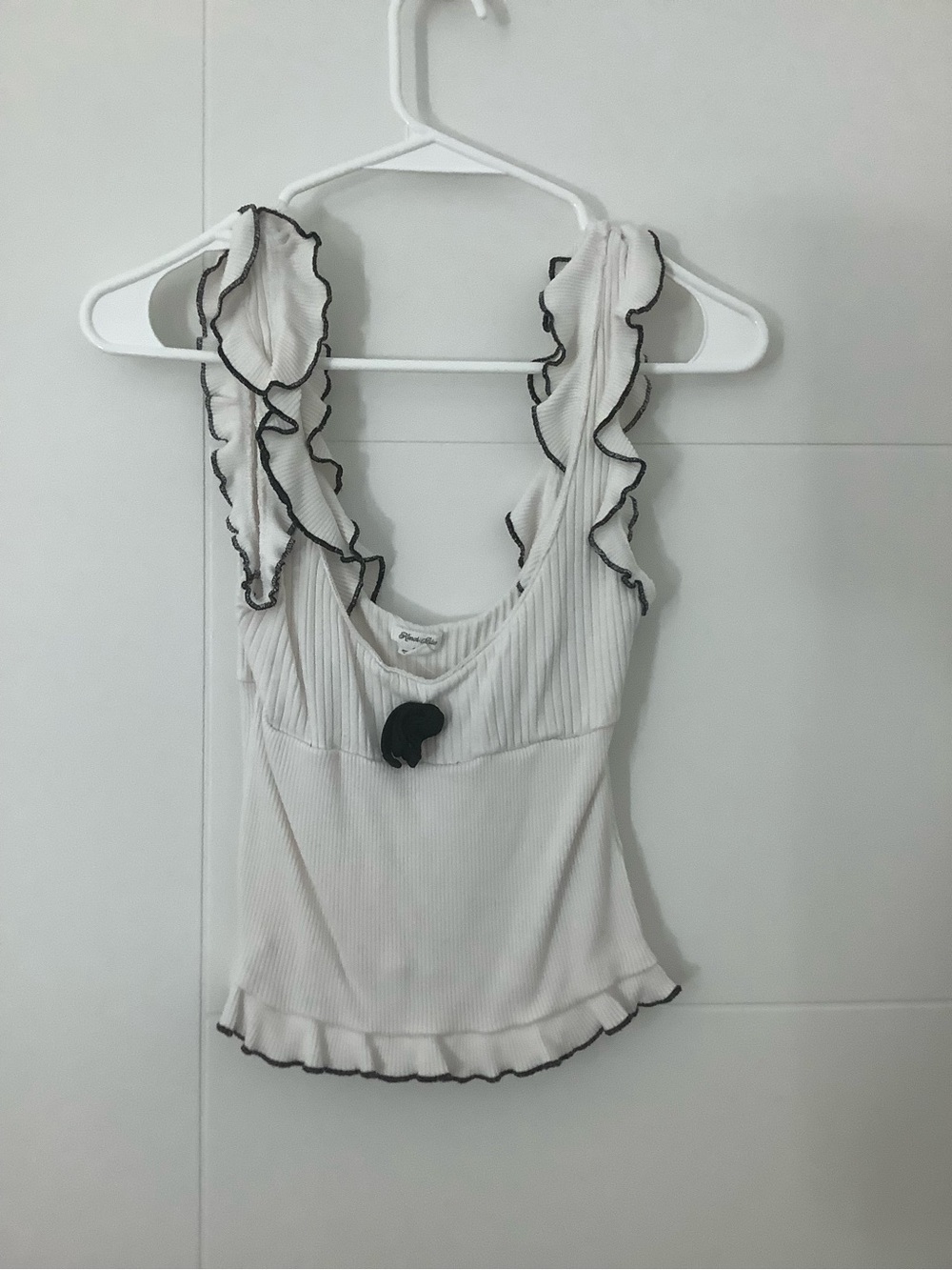 Kimchi Blue White Ribbed Tank with Black Trim Ruffle Straps